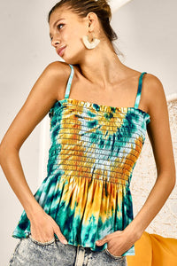BIBI TIE DYE PRINT JERSEY WITH SMOKING FLARED