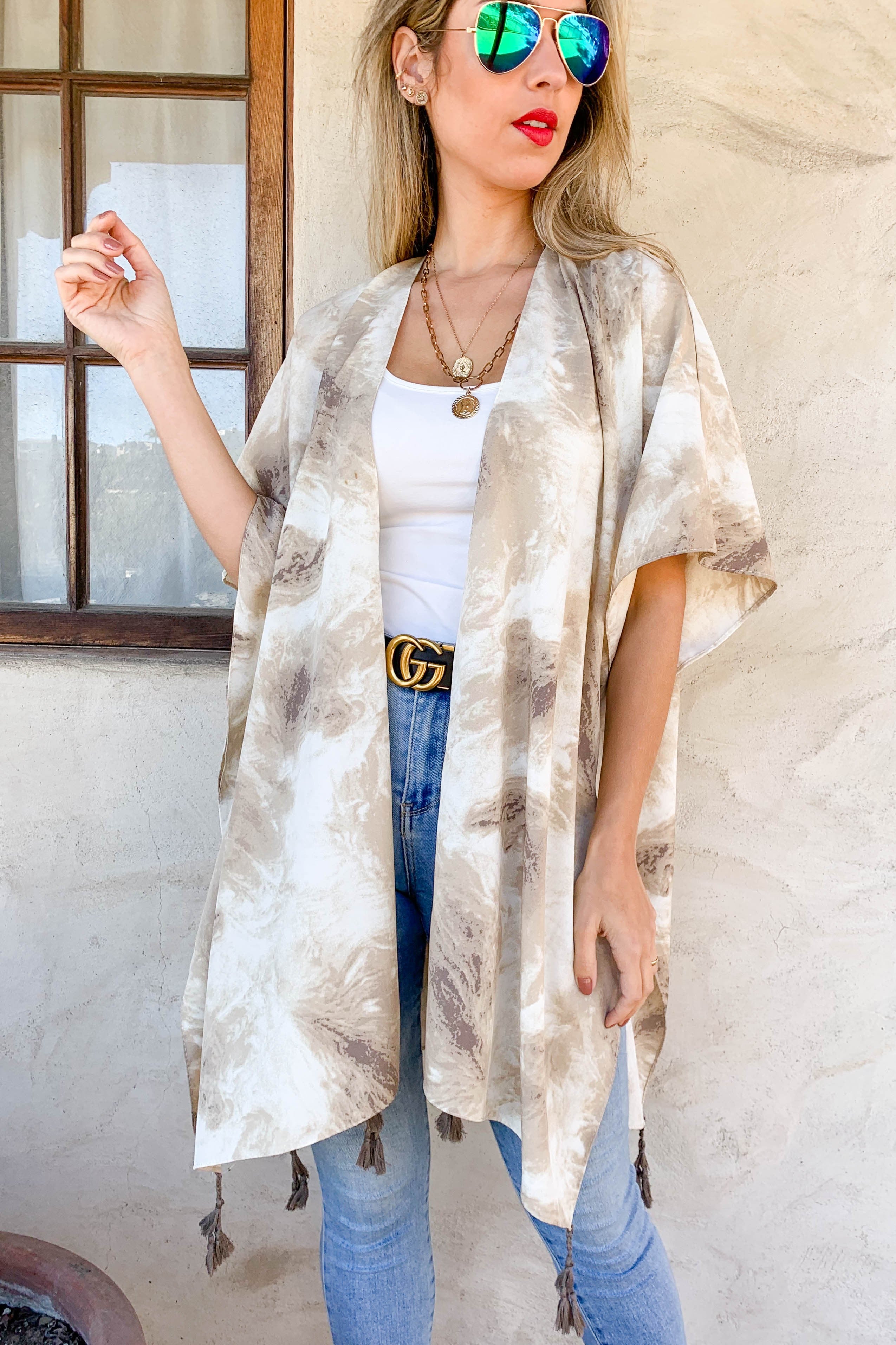 AMOLI FEATHER KIMONO WITH TASSEL