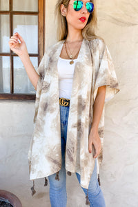 AMOLI FEATHER KIMONO WITH TASSEL