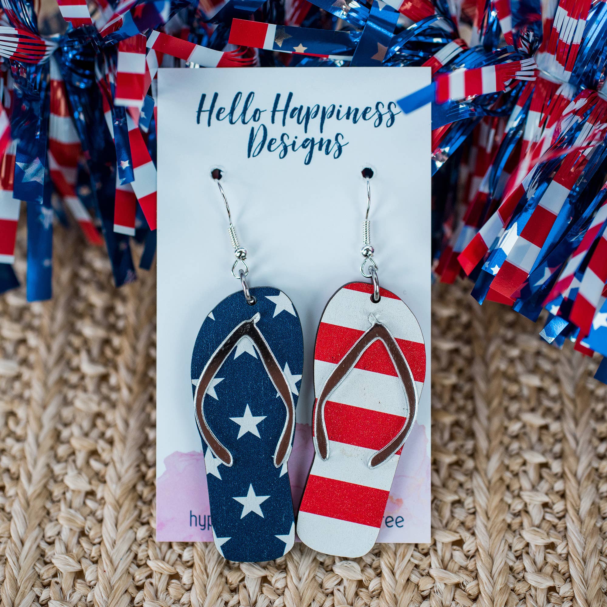 Americana Stars & Stripes Flag Flip Flop Dangle Earrings