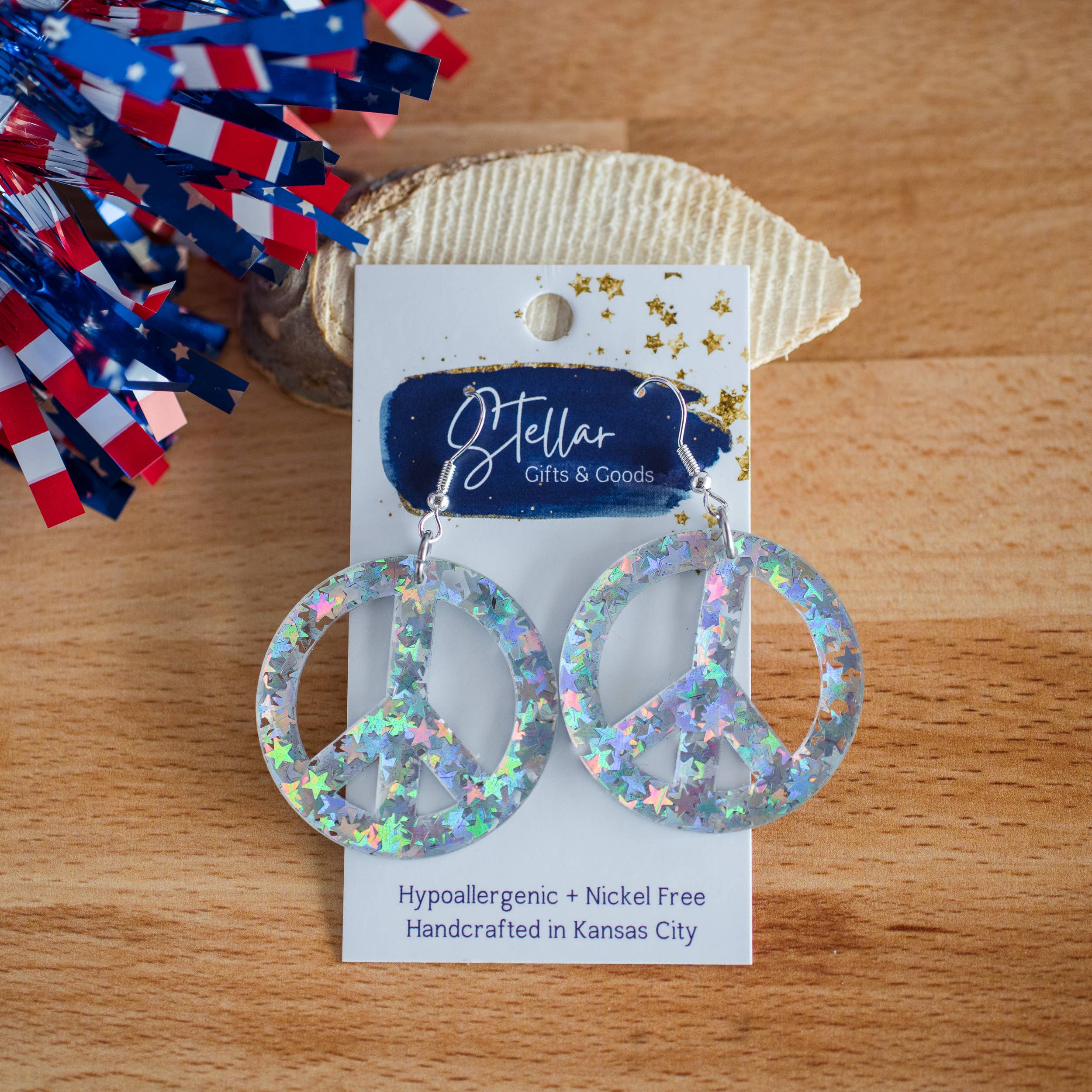 Americana Holographic Star Peace Sign Dangles