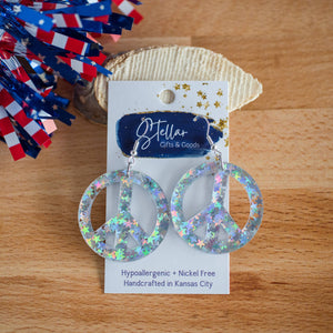Americana Holographic Star Peace Sign Dangles
