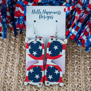 Americana Stars & Stripes Flag Sunglasses Dangle Earrings