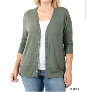 ZENANA SNAP 3/4 SLEEVE CARDIGAN NEW COLOR