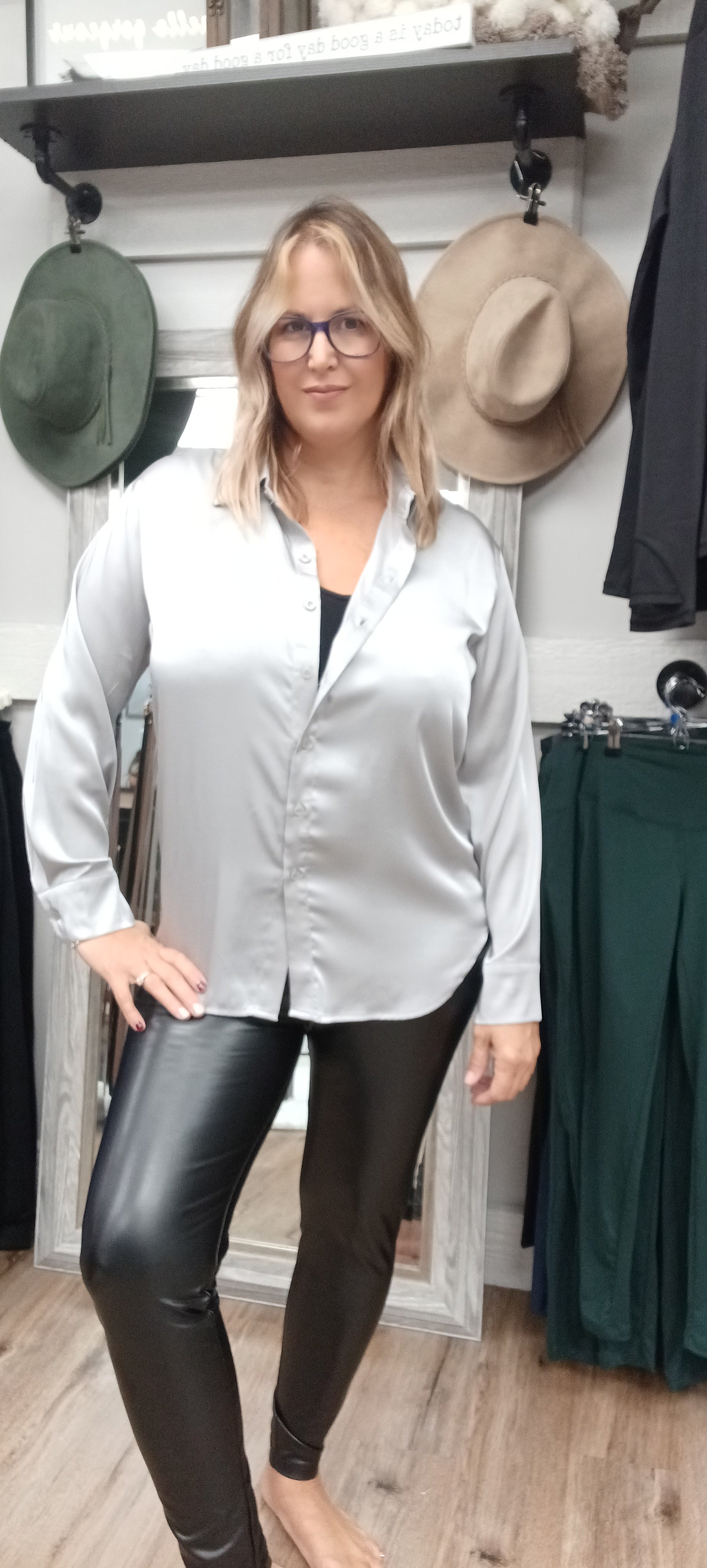 ZENANA SATIN BUTTON FRONT BLOUSE