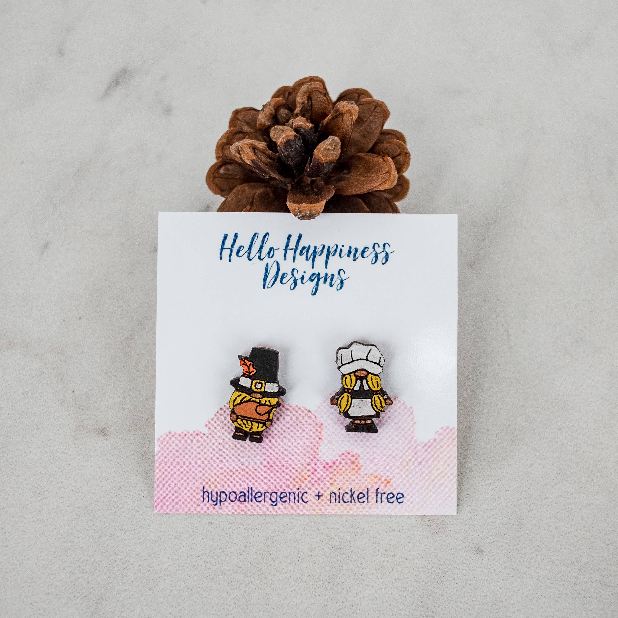 Hello Happiness Wholesale - Hand Painted Harvest Gnome Studs Fall Thanksgiving Earrings