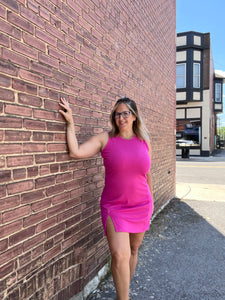 WHITE BIRCH RIBBED MINI DRESS WITH SLIT