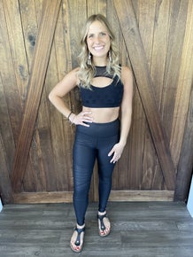 MONO B Foil Moto Highwaist Leggings WITH POCKETS