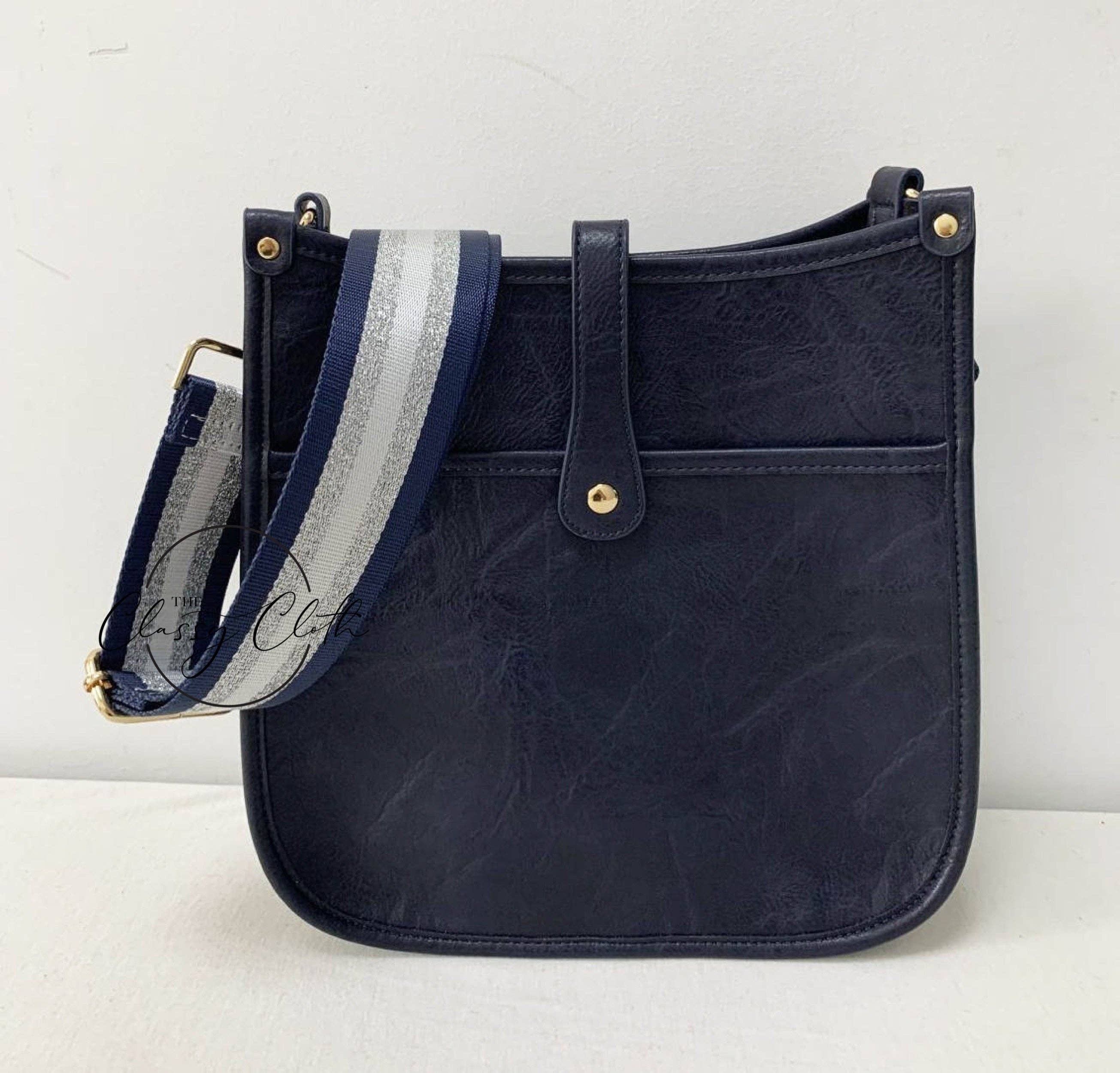 The Classy Cloth - Crossbody Guitar Strap - Vertical Navy Silver White Stripe RTS