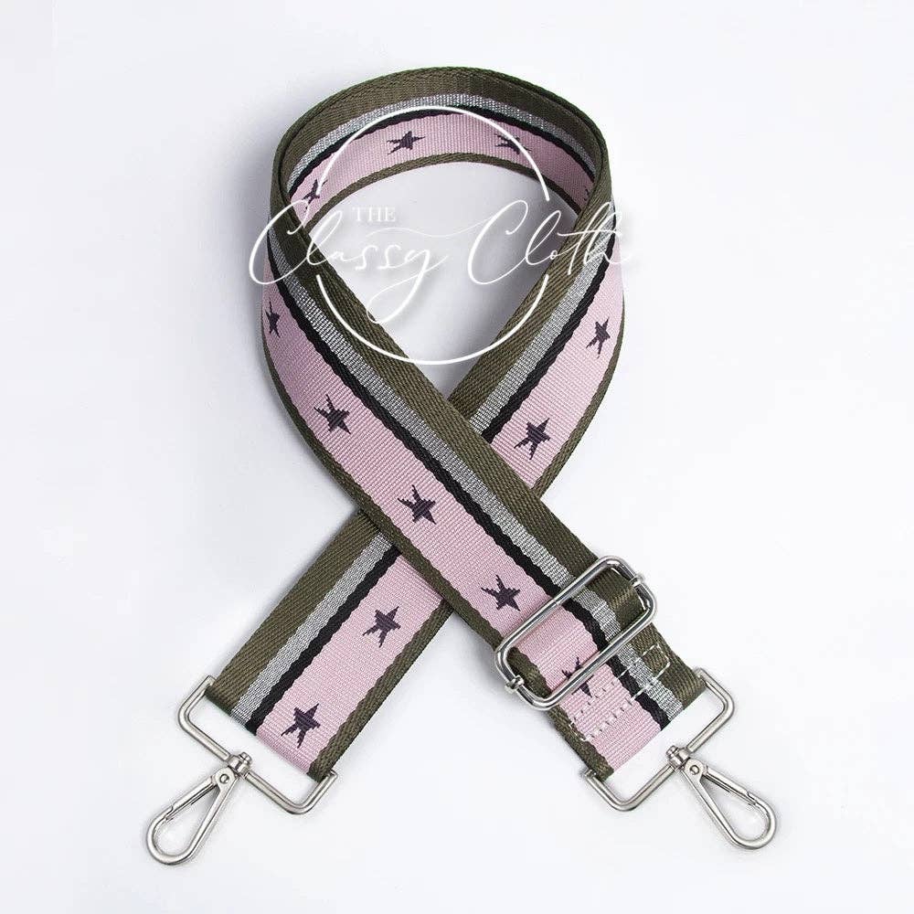 The Classy Cloth - Crossbody Guitar Strap - Vertical Olive Blush Star RTS