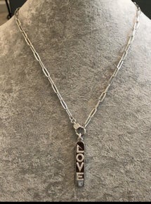 SILVER LOVE CHARM AND PAPERCLIP CHAIN