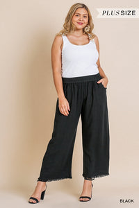 UMGEE Wide Leg Pant with Elastic Waist, Pockets, and Frayed Hem